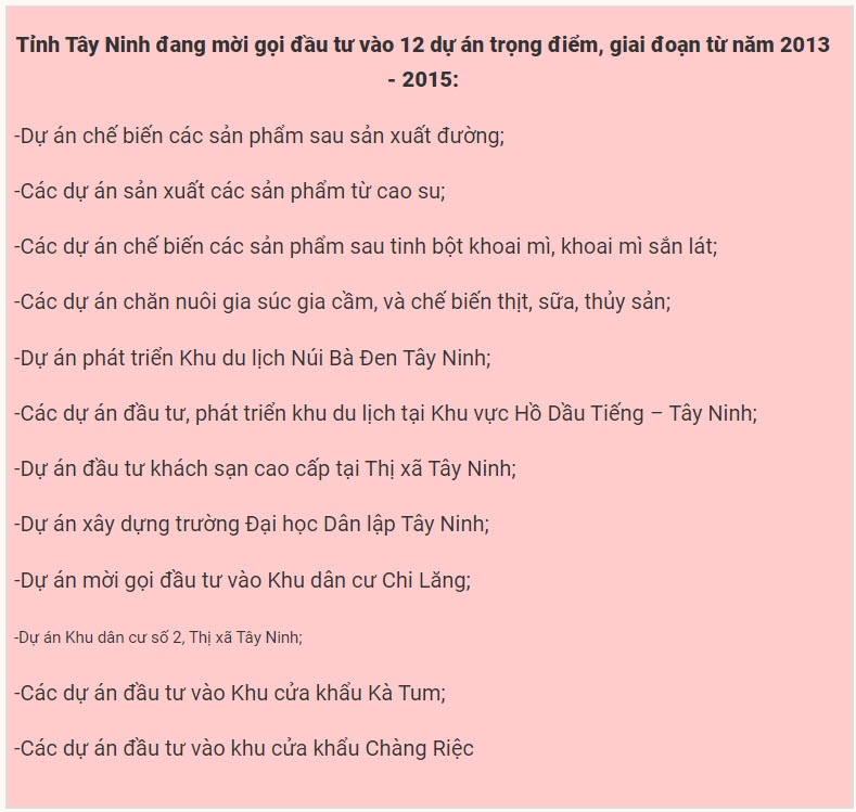 Nhiều tập đoàn về Tây Ninh về đầu tư, cơ hội cho nhà đầu tư bất động sản F0 sinh lời 8 Tinh Tay Ninh dang moi goi dau tu vao 12 du an trong diem giai doan tu nam 2013 2015